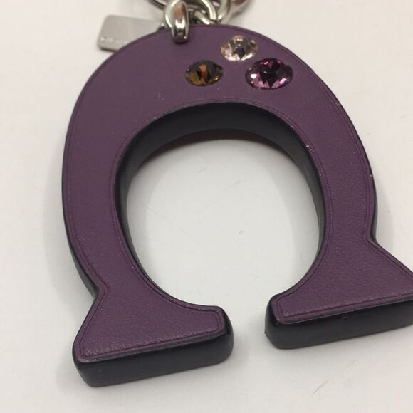 Coach F87112 Embellished C ‘C’ Bag Charm Key Ring Purple Leather Jeweled Silver - Picture 14 of 16